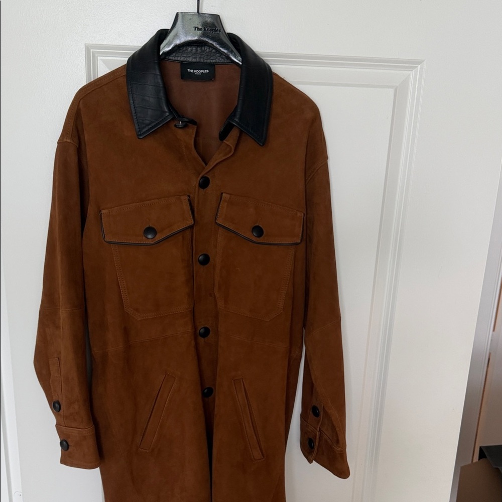 The Kooples Camel Lambskin Jacket with Black Crocodile Collar
